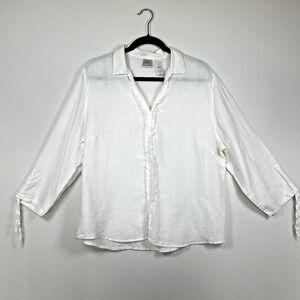 Emma James Linen Shirt Plus Size 16‎ Ruffle Front White Beach Summer Classic